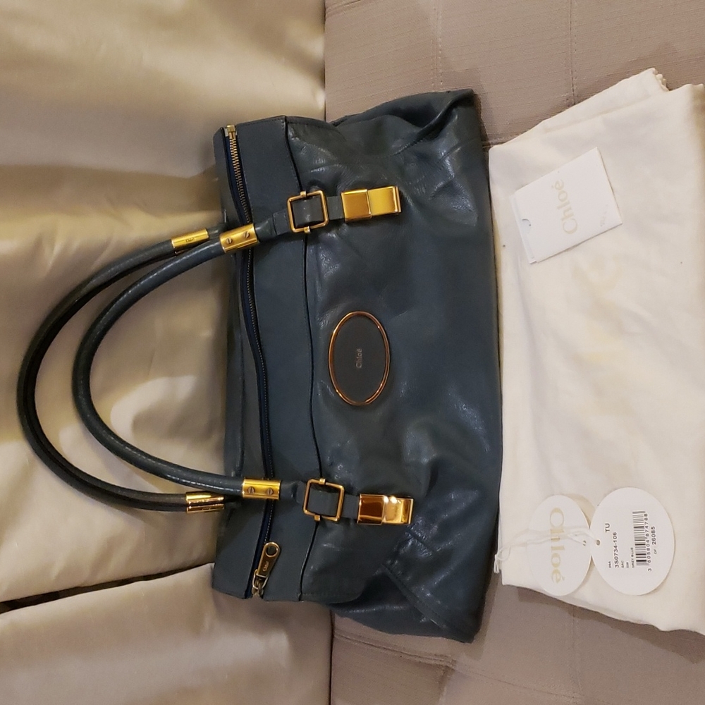 SOLD Chloe Large Tote Blue Grey with Gold Hardware RARE